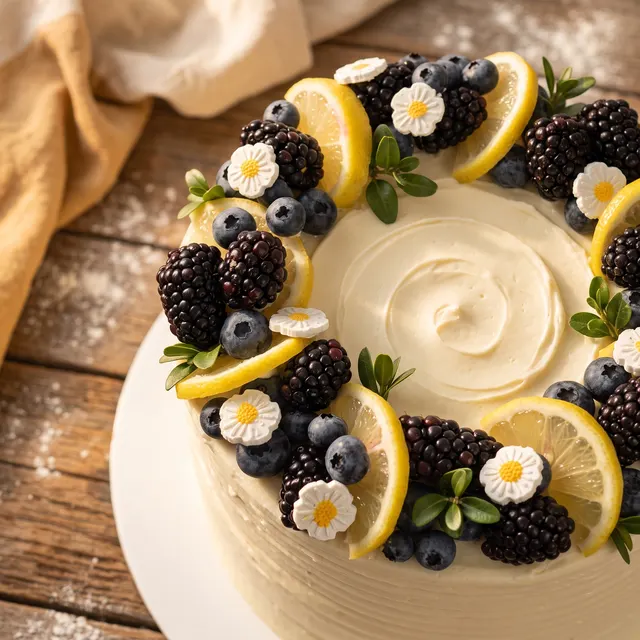 Berry and lemon wreath cake