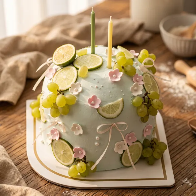 Lime and grape garden cake